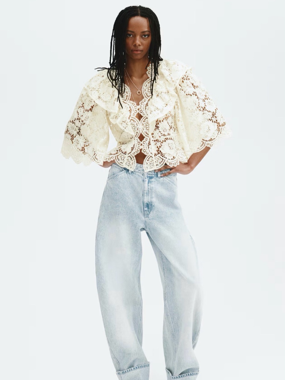 Flounce Trimmed Lace Top